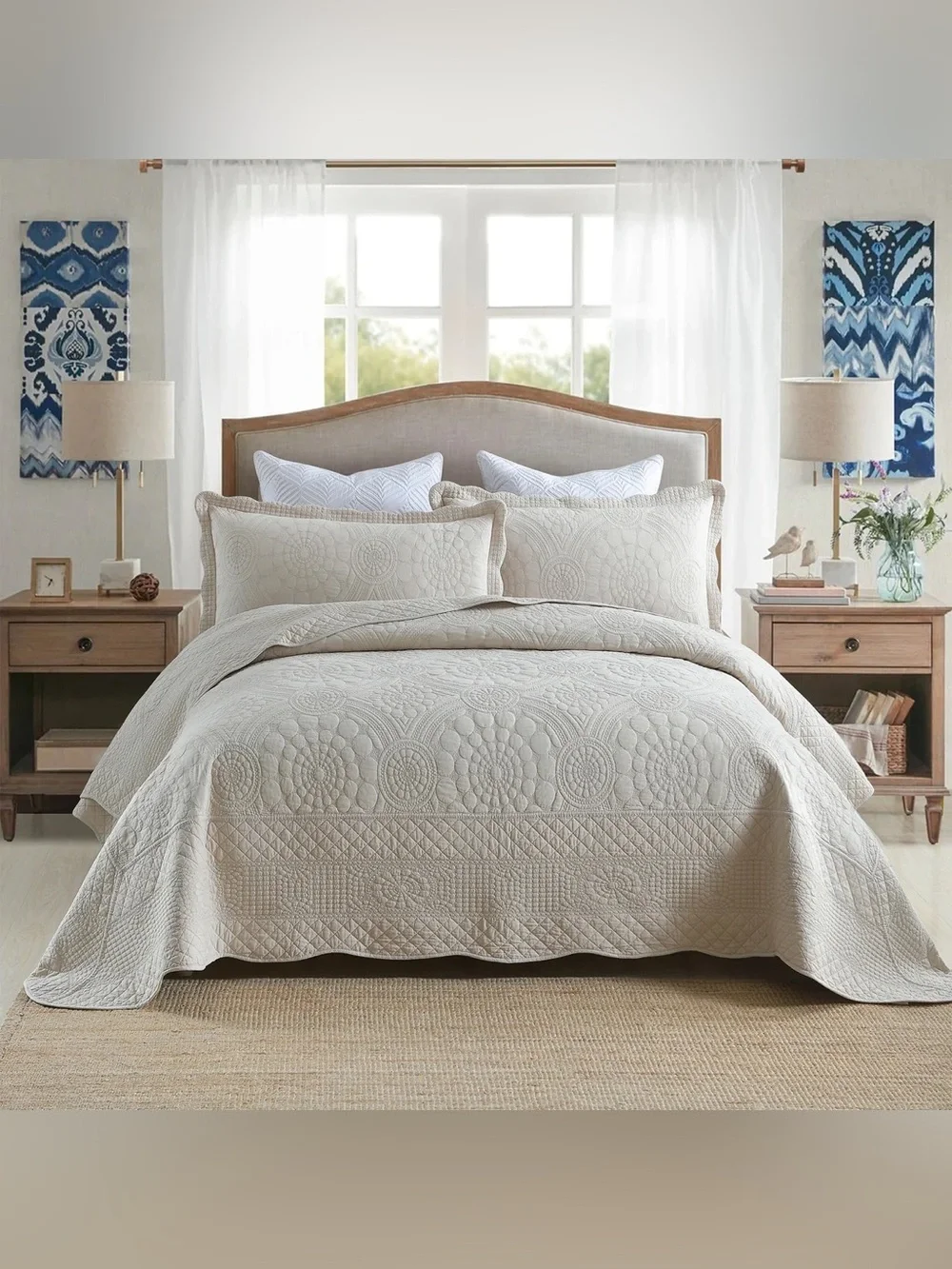 3 PIECE 100% COTTON QUILT SET, OVERSIZED LIGHTWEIGHT QUILTED BEDSPREAD